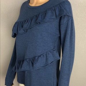 NWT 89th & Madison Black Ruffle Front Light Sweatshirt M